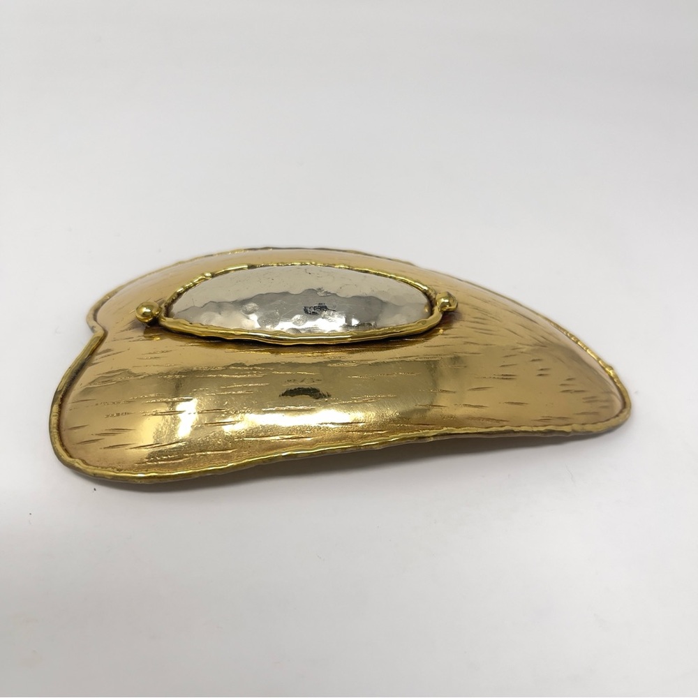 Vintage Gold Abstract Belt Buckle Hammered, Silver Center Statement - Picture 4 of 7